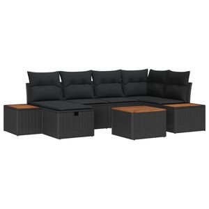 vidaXL Garden Sofa Set 7 pcs Black Poly Rattan