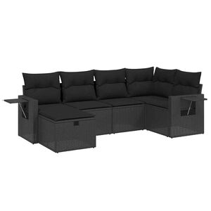 vidaXL 6 Piece Garden Sofa Set with Cushions Black Poly Rattan