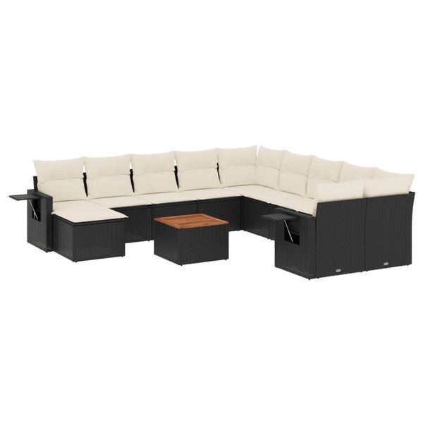 vidaXL 12 Piece Garden Sofa Set with Cushions Black Poly Rattan