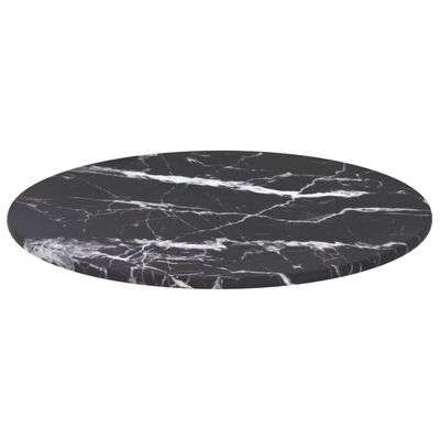 vidaXL Table Top Black Ø30x0.8 cm Tempered Glass with Marble Design