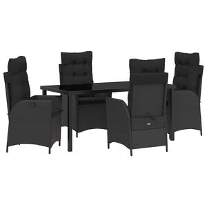 vidaXL Garden Dining Set with Cushion 5 pcs Black Poly Rattan