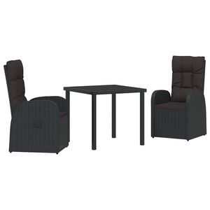 vidaXL Garden Dining Set 3 pcs Black Poly Rattan