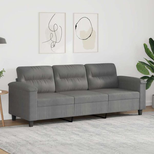 vidaXL 3-Seater Sofa Dark Grey 180 cm Microfibre Fabric