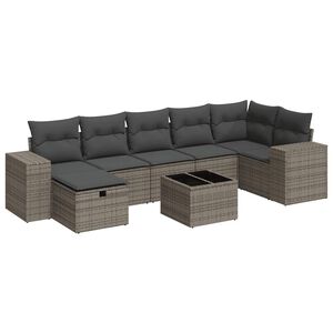 vidaXL 7 Piece Garden Sofa Set with Cushions Grey Poly Rattan