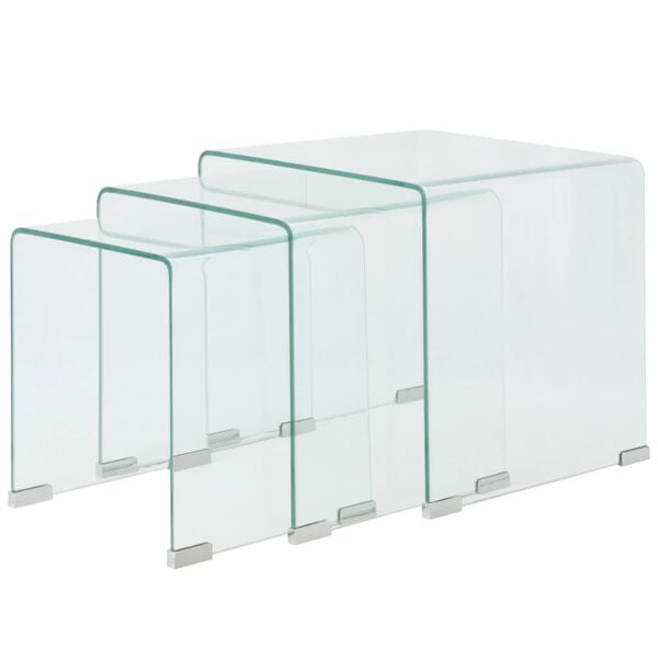 vidaXL Three Piece Nesting Table Set Tempered Glass Clear