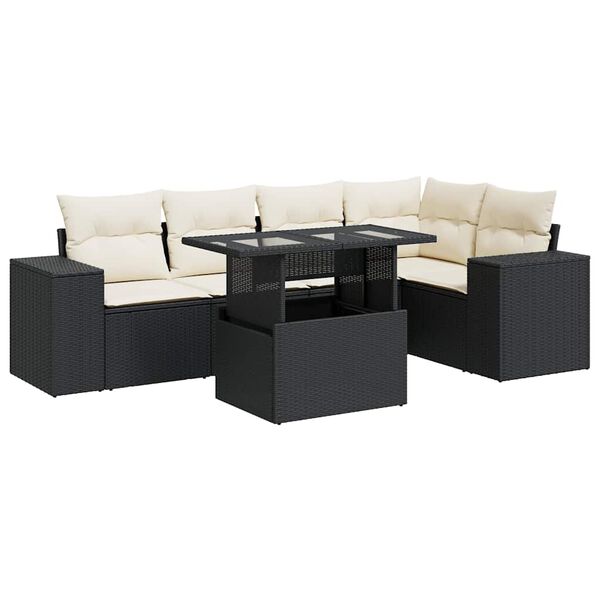 vidaXL 6 Piece Garden Sofa Set with Cushions Black Poly Rattan