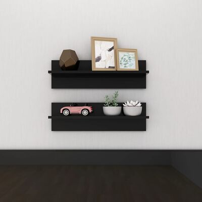 vidaXL Wall Shelf 2 pcs High Gloss Black 60x11.5x18cm Engineered Wood