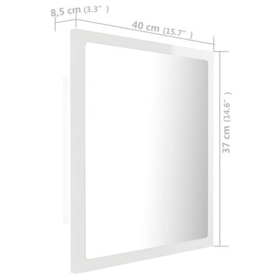 vidaXL LED Bathroom Mirror High Gloss White 40x8.5x37 cm Acrylic