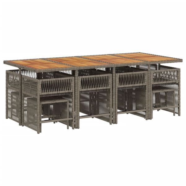 vidaXL 13 Piece Garden Dining Set with Cushions Grey Poly Rattan