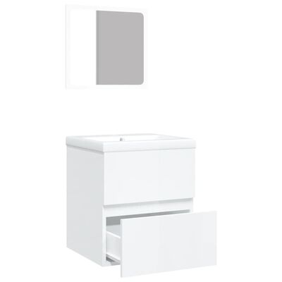 vidaXL Bathroom Sink Cabinet with Basin and Mirror High Gloss White