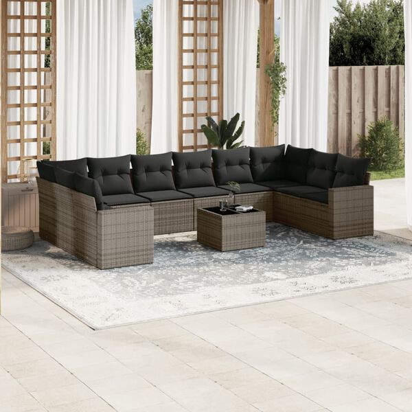 vidaXL 11 Piece Garden Sofa Set with Cushions Grey Poly Rattan