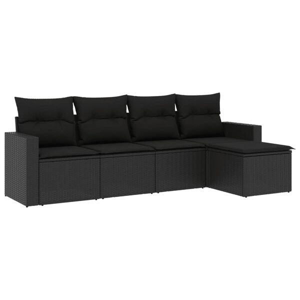 vidaXL 5 Piece Garden Sofa Set with Cushions Black Poly Rattan