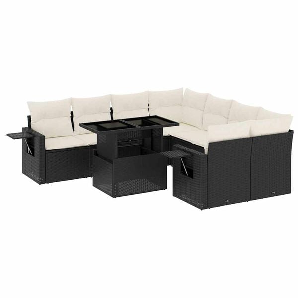 vidaXL 9 Piece Garden Sofa Set with Cushions Black Poly Rattan
