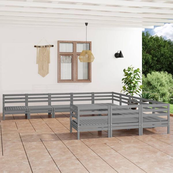 vidaXL 11 Piece Garden Lounge Set Grey Solid Wood Pine