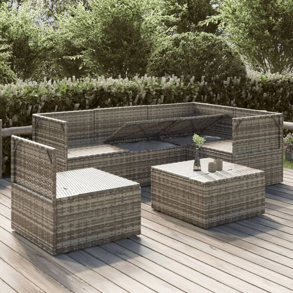 vidaXL 6 Piece Garden Lounge Set with Cushions Grey Poly Rattan