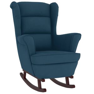 vidaXL Rocking Chair Wingback Blue Velvet and Solid Wood