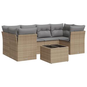 vidaXL 7 Piece Garden Sofa Set with Cushions Beige Poly Rattan
