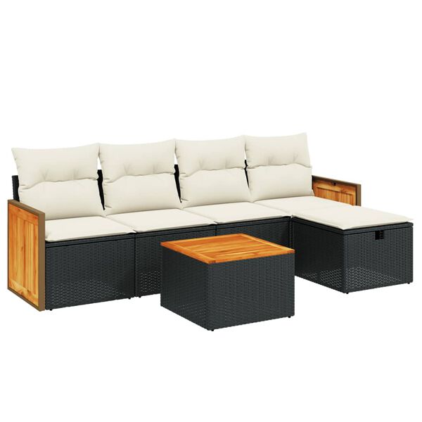 vidaXL 6 Piece Garden Sofa Set with Cushions Black Poly Rattan