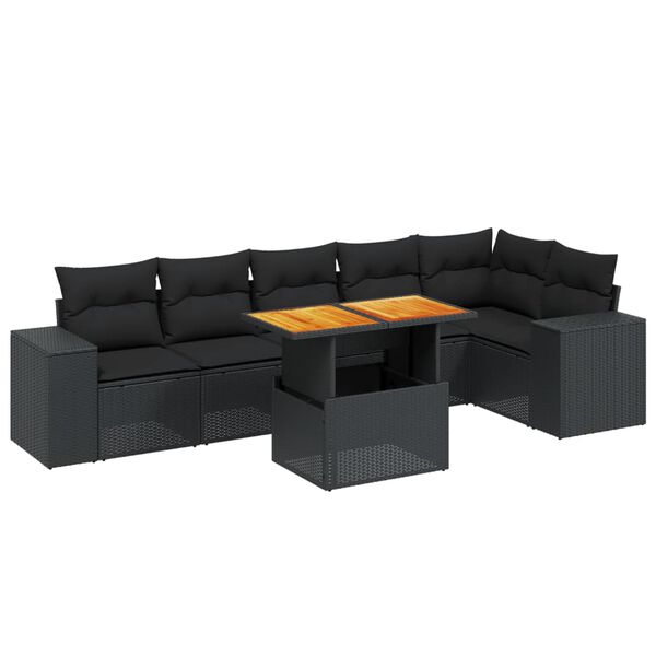 vidaXL 7 Piece Garden Sofa Set with Cushions Black Poly Rattan