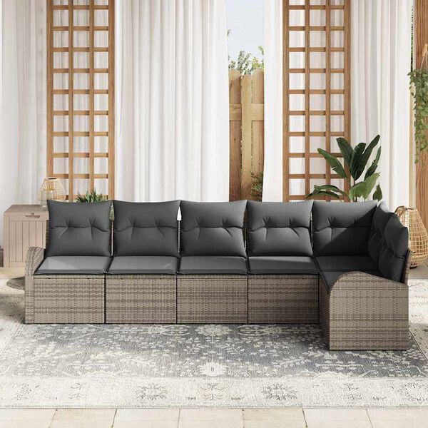 vidaXL Garden Sofa Set with Cushion 6 pcs Grey Poly Rattan