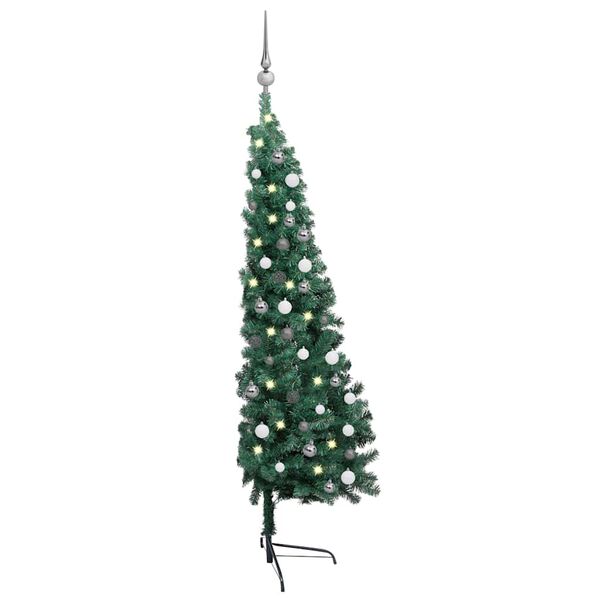 vidaXL Artificial Half Pre-lit Christmas Tree with Ball Set Green 180 cm