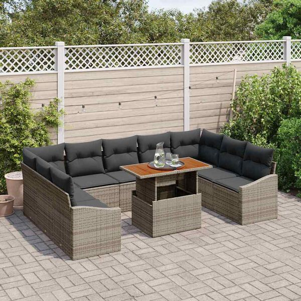 vidaXL Garden Sofa Set with Storage 10 pcs Grey Poly rattan