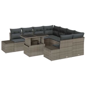 vidaXL Garden Sofa Set 9 pcs Grey Poly Rattan and Powder-Coated Steel