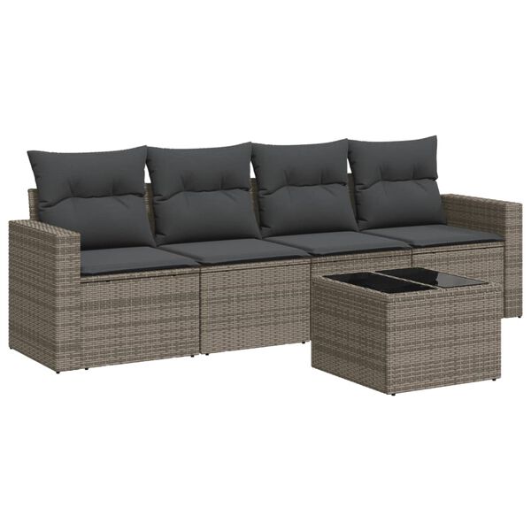 vidaXL 5 Piece Garden Sofa Set with Cushions Grey Poly Rattan