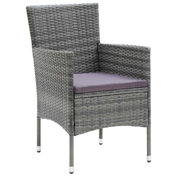 vidaXL 3 Piece Garden Dining Set with Cushions Poly Rattan Grey