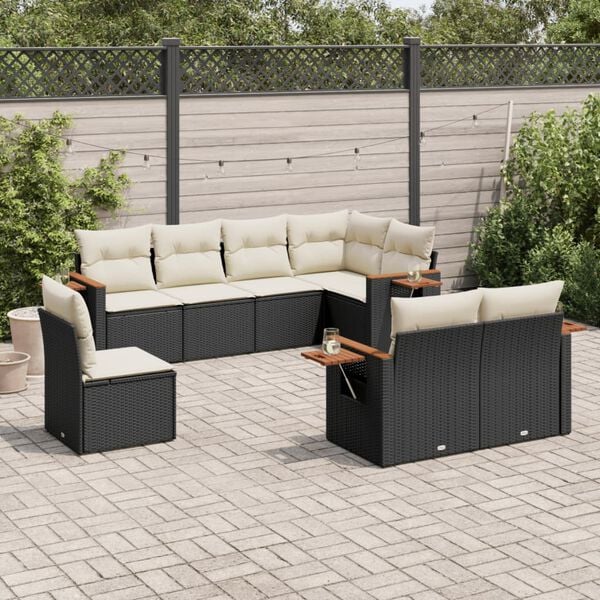 vidaXL 8 Piece Garden Sofa Set with Cushions Black Poly Rattan