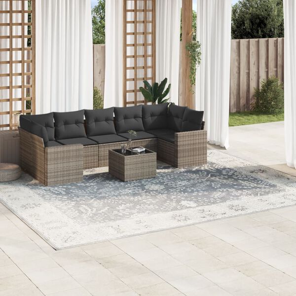 vidaXL 8 Piece Garden Sofa Set with Cushions Grey Poly Rattan