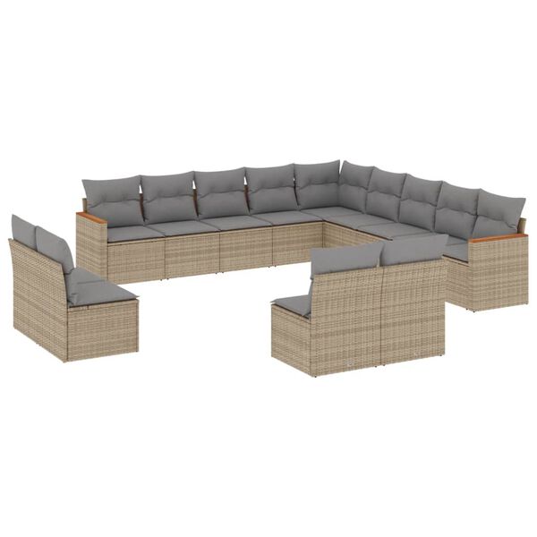 vidaXL 13 Piece Garden Sofa Set with Cushions Mix Beige Poly Rattan