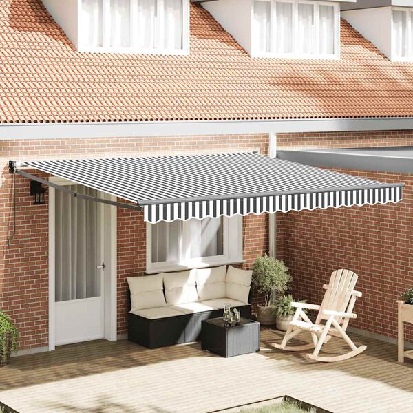 vidaXL Retractable Awning Anthracite and White 4x3 m Fabric&Aluminium
