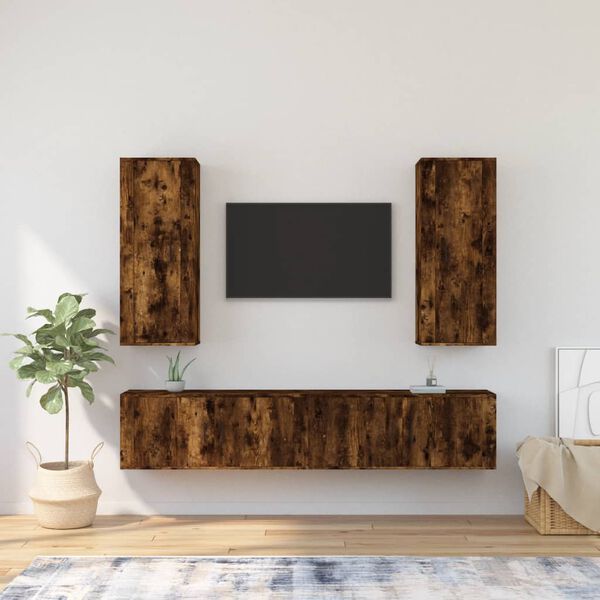 vidaXL 4 Piece TV Cabinet Set Smoked Oak Engineered Wood