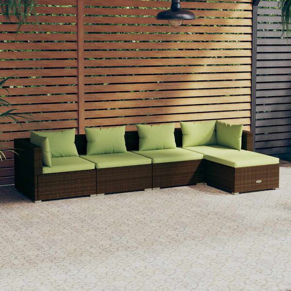 vidaXL 5 Piece Garden Lounge Set with Cushions Poly Rattan Brown