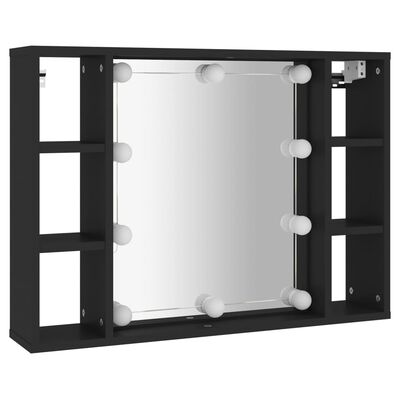 vidaXL Mirror Cabinet with LED Black 76x15x55 cm