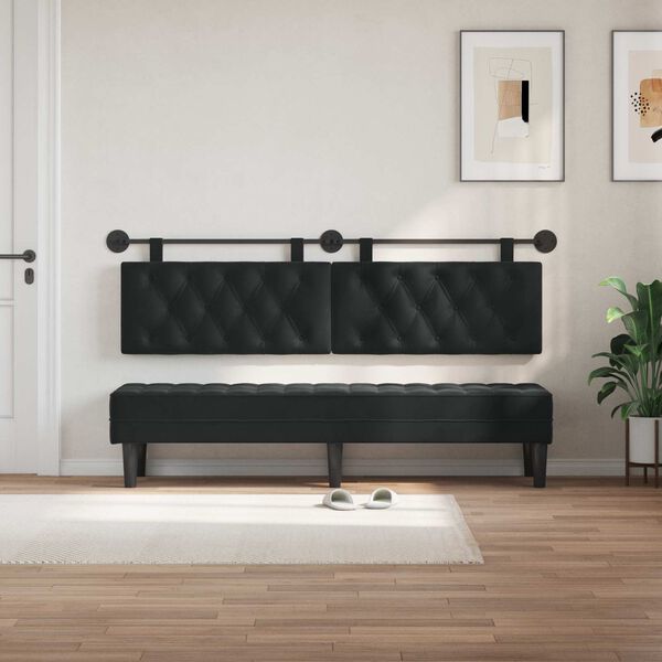vidaXL Hanging Headboard Wall-mounted Black 170 x 55 x 7 cm Velvet