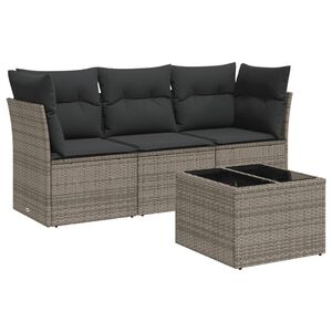 vidaXL 4 Piece Garden Sofa Set with Cushions Grey Poly Rattan