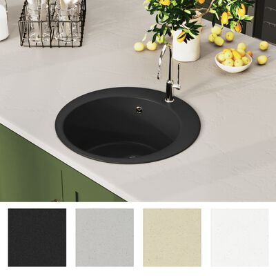 vidaXL Granite Kitchen Sink Single Basin Round Black