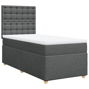 vidaXL Box Spring Bed with Mattress Dark Grey King Single Fabric