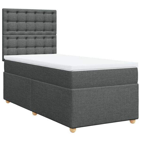 vidaXL Box Spring Bed with Mattress Dark Grey King Single Fabric