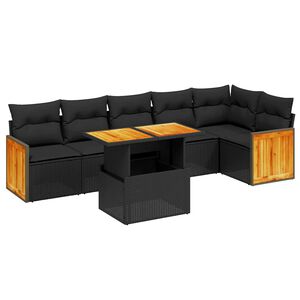 vidaXL 7 Piece Garden Sofa Set with Cushions Black Poly Rattan