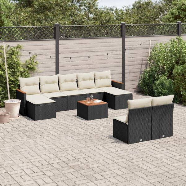 vidaXL 10 Piece Garden Sofa Set with Cushions Black Poly Rattan