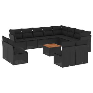 vidaXL 13 Piece Garden Sofa Set with Cushions Black Poly Rattan