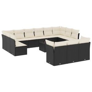 vidaXL 14 Piece Garden Sofa Set with Cushions Black Poly Rattan