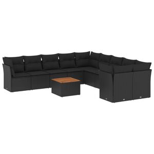 vidaXL 11 Piece Garden Sofa Set with Cushions Black Poly Rattan