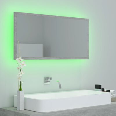 vidaXL LED Bathroom Mirror Concrete Grey 90x8.5x37 cm Acrylic