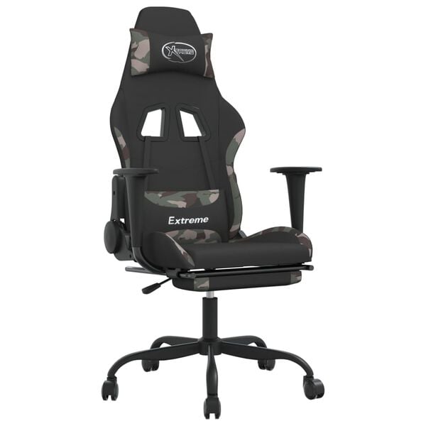 vidaXL Massage Gaming Chair with Footrest Black and Camouflage Fabric