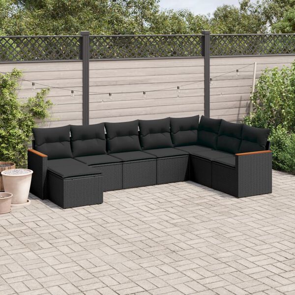 vidaXL 8 Piece Garden Sofa Set with Cushions Black Poly Rattan