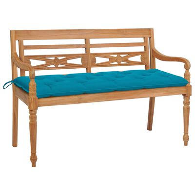 vidaXL Batavia Bench with Light Blue Cushion 150 cm Solid Teak Wood